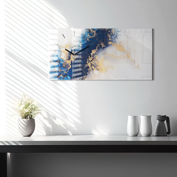 Glass wall clock rectangular Marble pattern