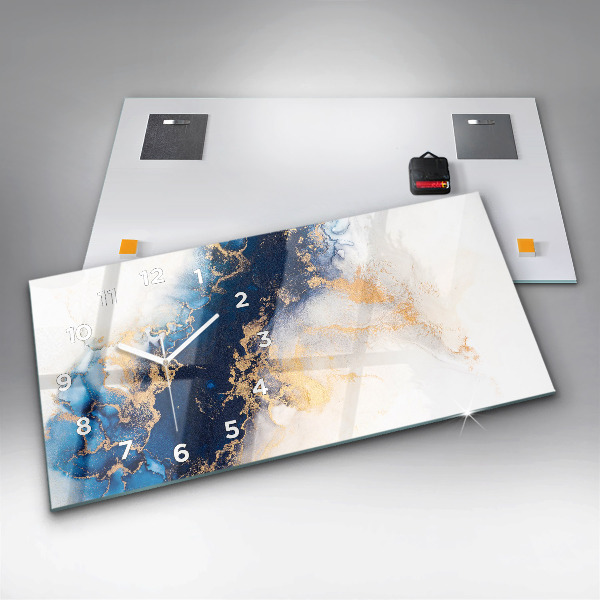 Glass wall clock rectangular Marble pattern