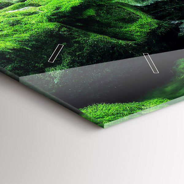 Glass wall clock rectangular Waterfall among the moss