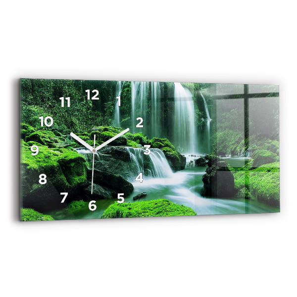 Glass wall clock rectangular Waterfall among the moss