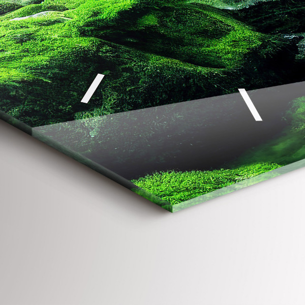 Glass wall clock rectangular Waterfall among the moss