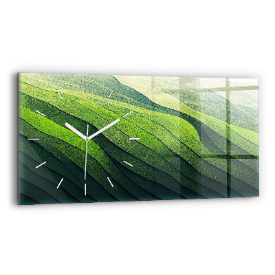 Glass wall clock rectangular Green Fields Abstraction