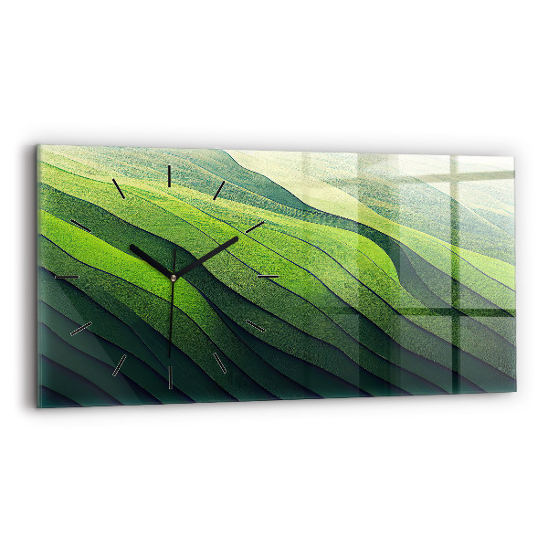 Glass wall clock rectangular Green Fields Abstraction
