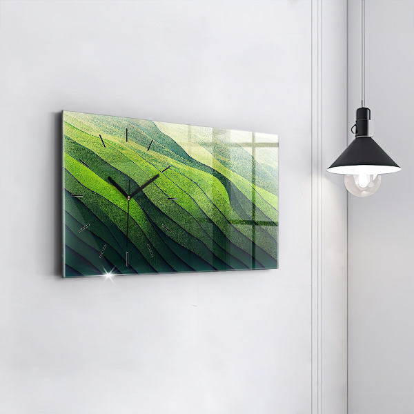 Glass wall clock rectangular Green Fields Abstraction