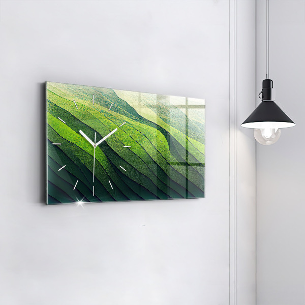 Glass wall clock rectangular Green Fields Abstraction