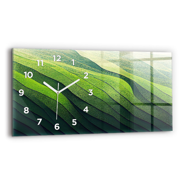 Glass wall clock rectangular Green Fields Abstraction