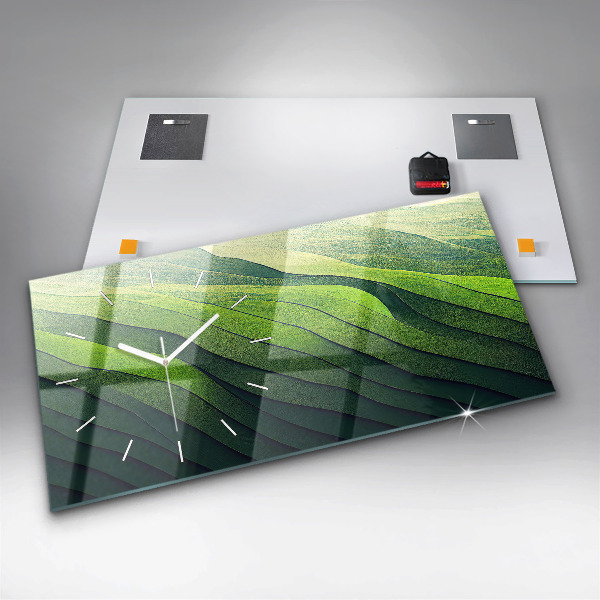 Glass wall clock rectangular Green Fields Abstraction