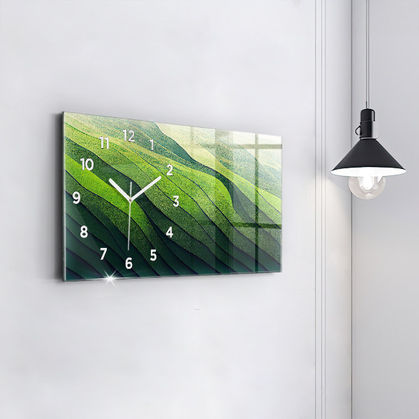 Glass wall clock rectangular Green Fields Abstraction