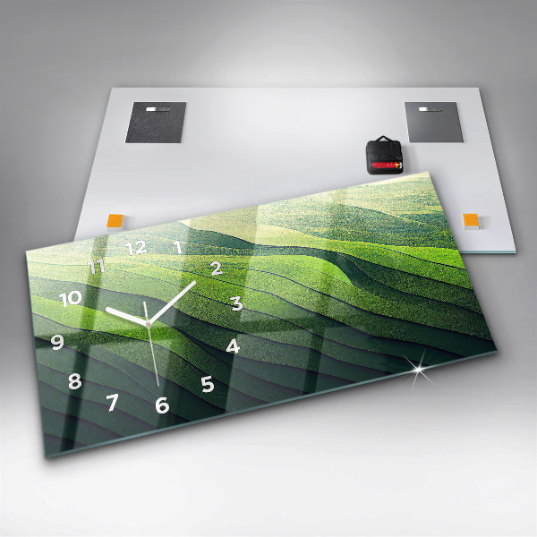 Glass wall clock rectangular Green Fields Abstraction