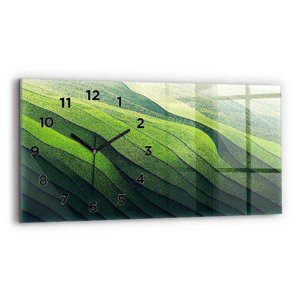 Glass wall clock rectangular Green Fields Abstraction