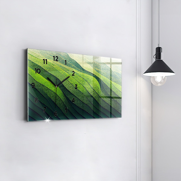 Glass wall clock rectangular Green Fields Abstraction