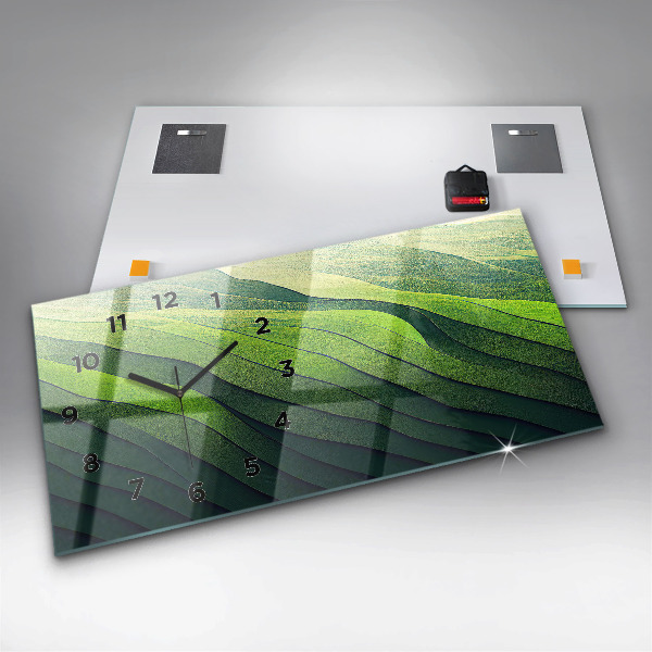 Glass wall clock rectangular Green Fields Abstraction