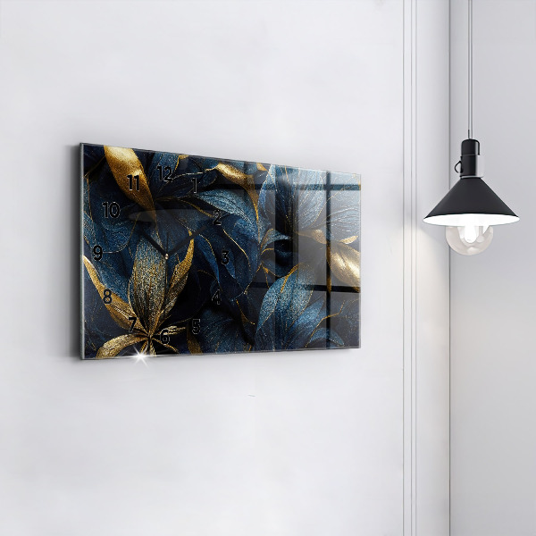 Glass wall clock rectangular Decorative flowers