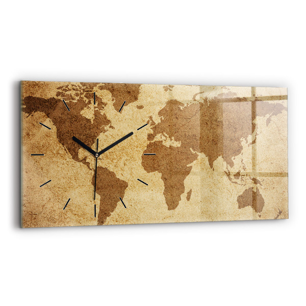 Glass wall clock rectangular Vintage world map