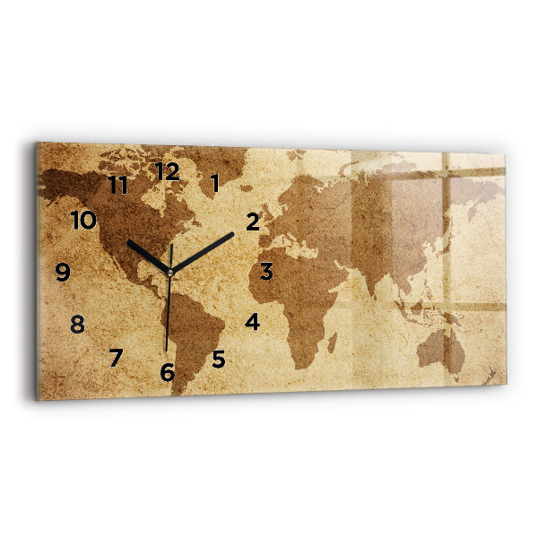 Glass wall clock rectangular Vintage world map