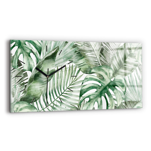 Glass wall clock rectangular Plant leaves