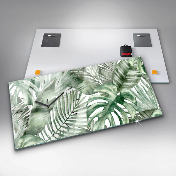 Glass wall clock rectangular Plant leaves