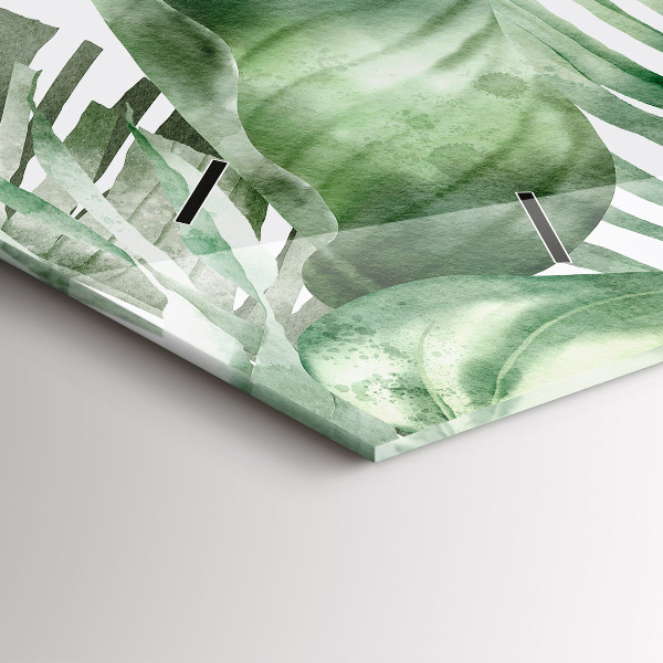 Glass wall clock rectangular Plant leaves