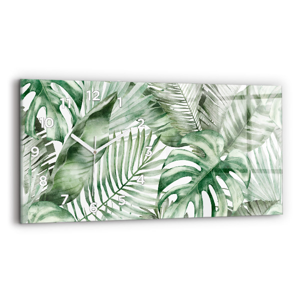 Glass wall clock rectangular Plant leaves