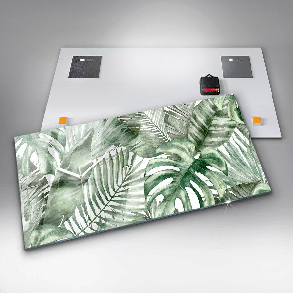 Glass wall clock rectangular Plant leaves