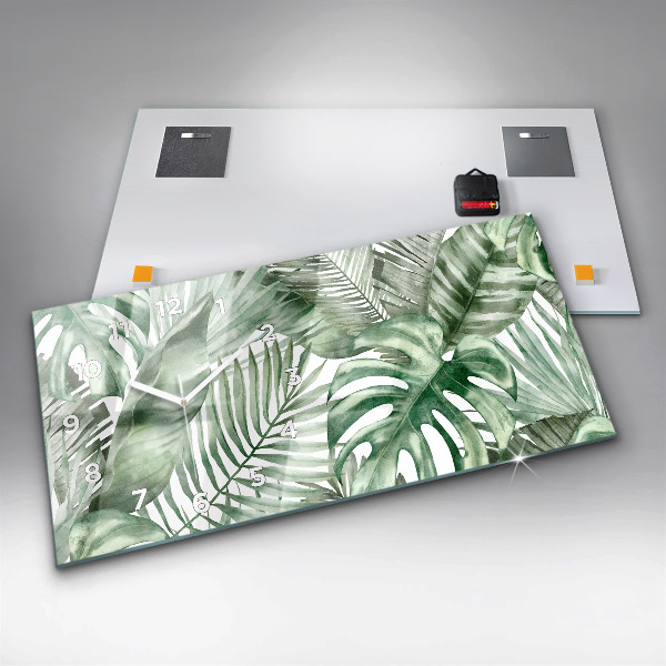 Glass wall clock rectangular Plant leaves