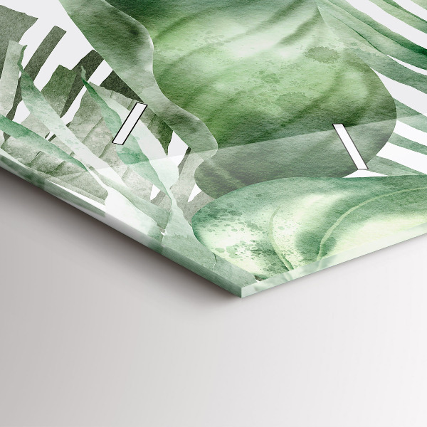 Glass wall clock rectangular Plant leaves