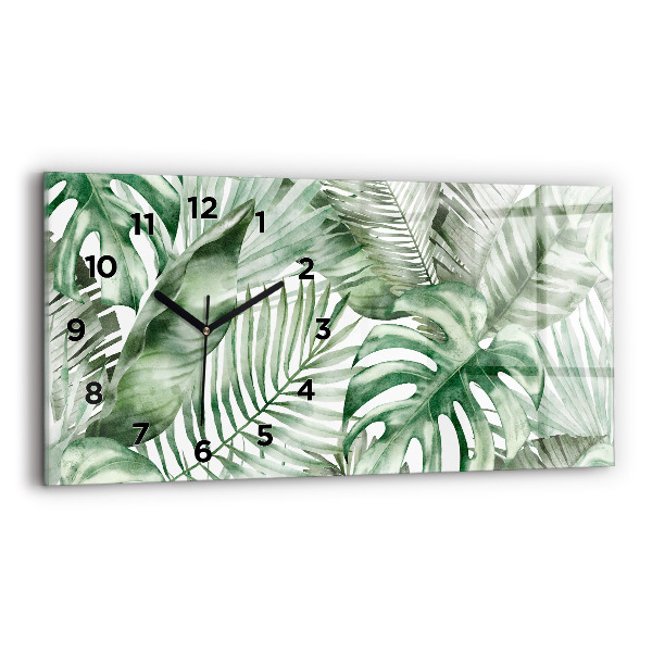 Glass wall clock rectangular Plant leaves