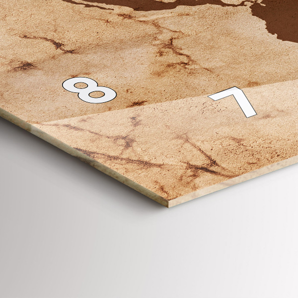 Glass wall clock rectangular Vintage world map