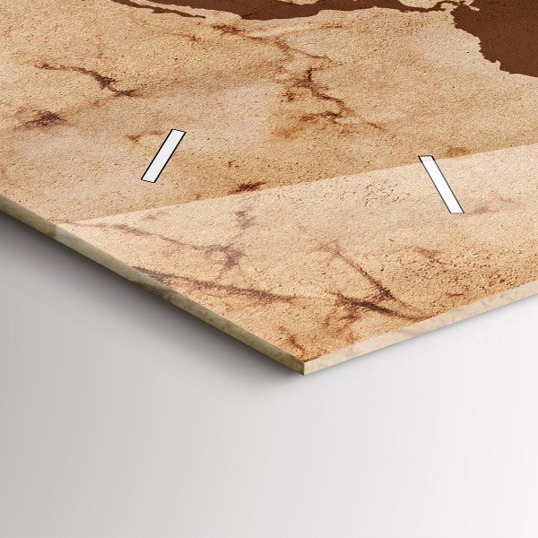 Glass wall clock rectangular Vintage world map