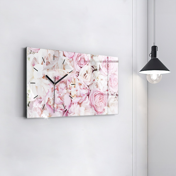 Glass wall clock rectangular Decorative flowers