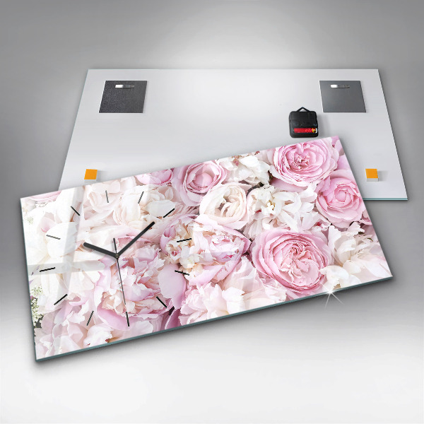 Glass wall clock rectangular Decorative flowers