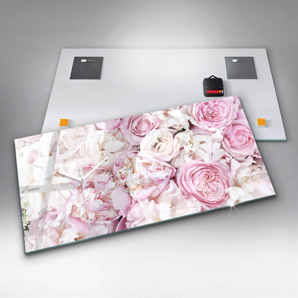 Glass wall clock rectangular Decorative flowers