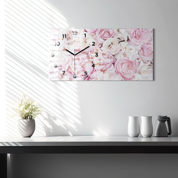 Glass wall clock rectangular Decorative flowers