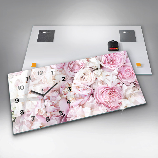 Glass wall clock rectangular Decorative flowers