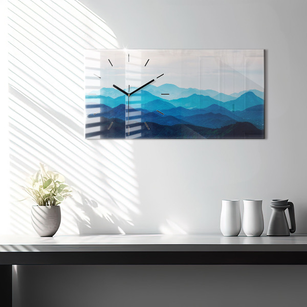 Glass wall clock rectangular Watercolor mountains