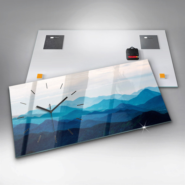 Glass wall clock rectangular Watercolor mountains