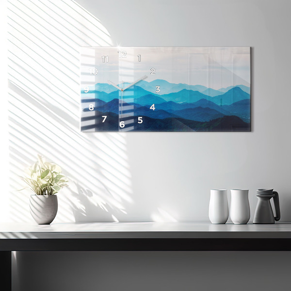 Glass wall clock rectangular Watercolor mountains