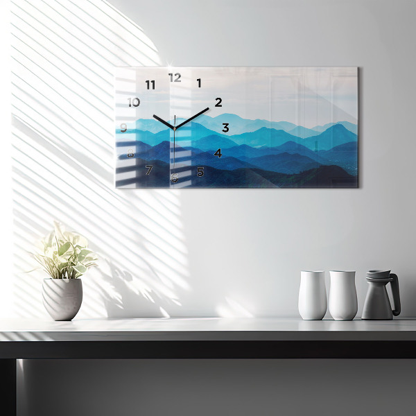 Glass wall clock rectangular Watercolor mountains