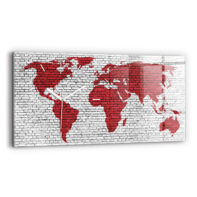Glass wall clock rectangular Brick Wall World Map