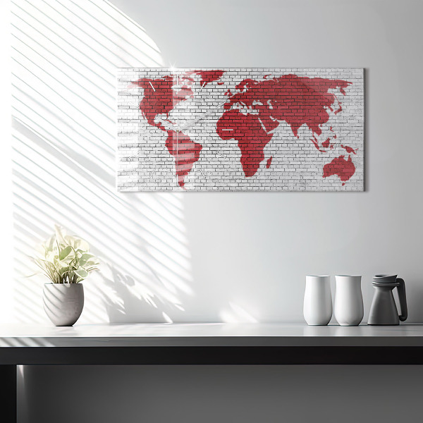 Glass wall clock rectangular Brick Wall World Map