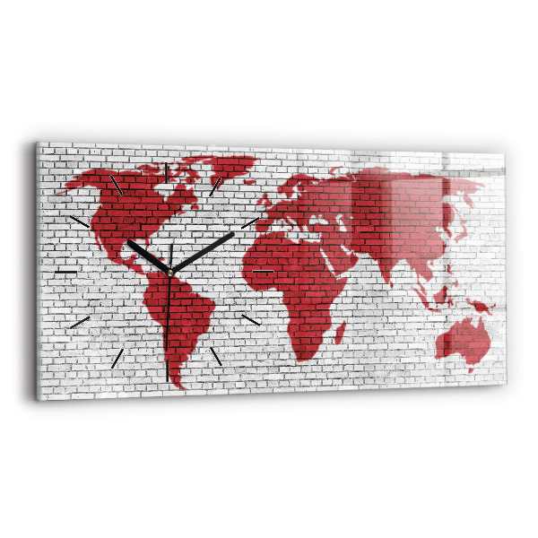 Glass wall clock rectangular Brick Wall World Map