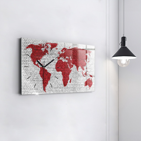 Glass wall clock rectangular Brick Wall World Map