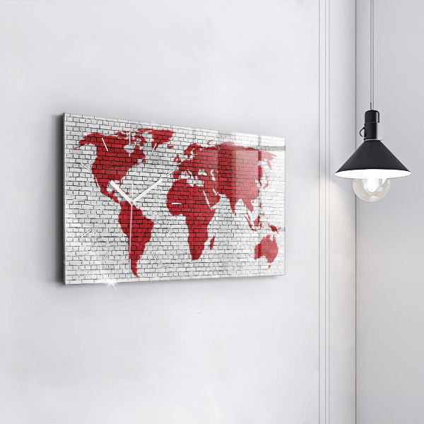 Glass wall clock rectangular Brick Wall World Map