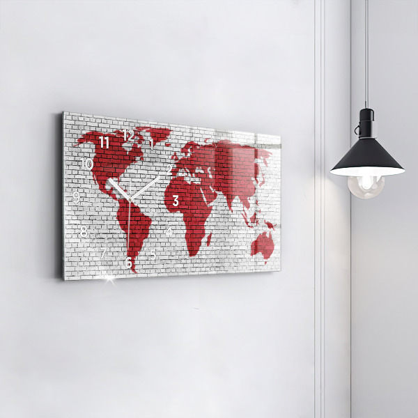 Glass wall clock rectangular Brick Wall World Map