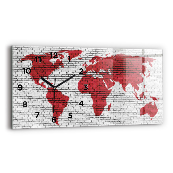 Glass wall clock rectangular Brick Wall World Map