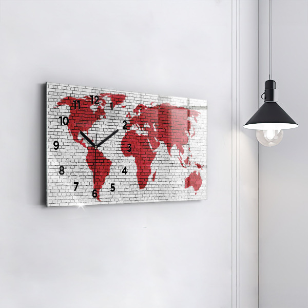Glass wall clock rectangular Brick Wall World Map