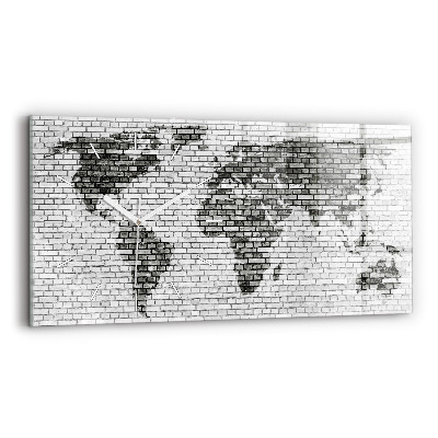 Glass wall clock rectangular Brick Wall World Map