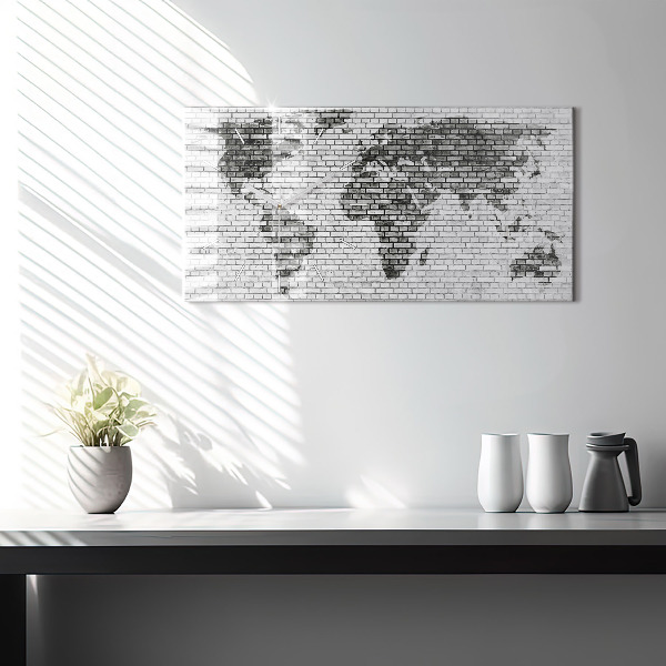 Glass wall clock rectangular Brick Wall World Map
