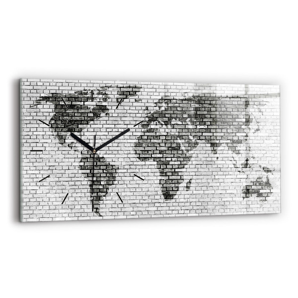 Glass wall clock rectangular Brick Wall World Map