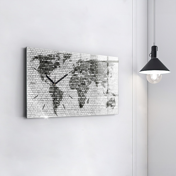 Glass wall clock rectangular Brick Wall World Map